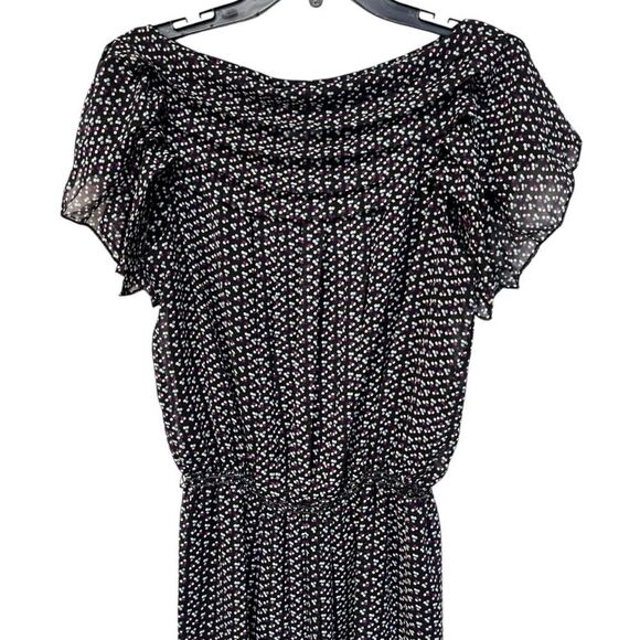 Sophie Max | 3607Y54 Black Pink Polkadot Chiffon Flutter Sleeve Elastic Midi M - Picture 4 of 8